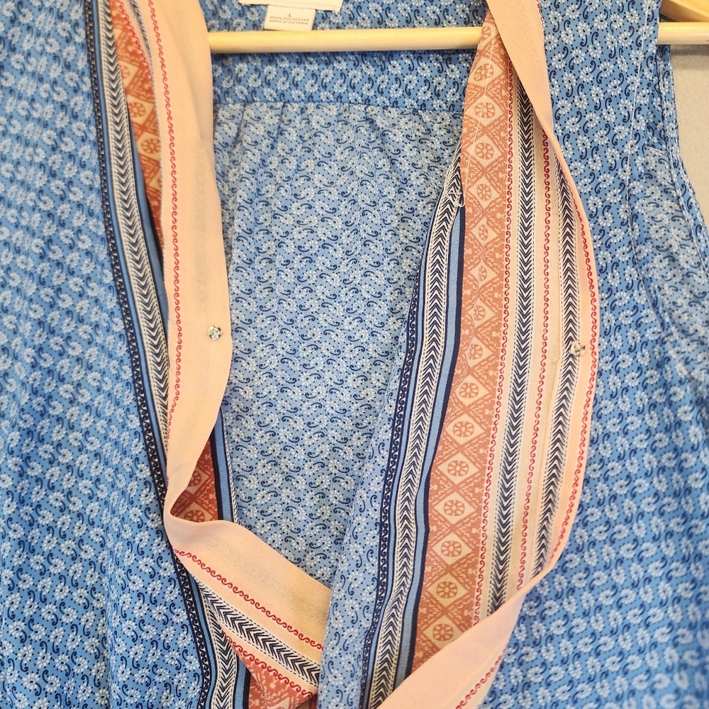 Liz Claiborne Blue Mixed Print Sleeveless Wrap Blouse Boho V-Neck Top Large L - Picture 7 of 14